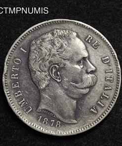 ,MONNAIE,ITALIE,5,LIRE,ARGENT,UMBERTO,1878,
