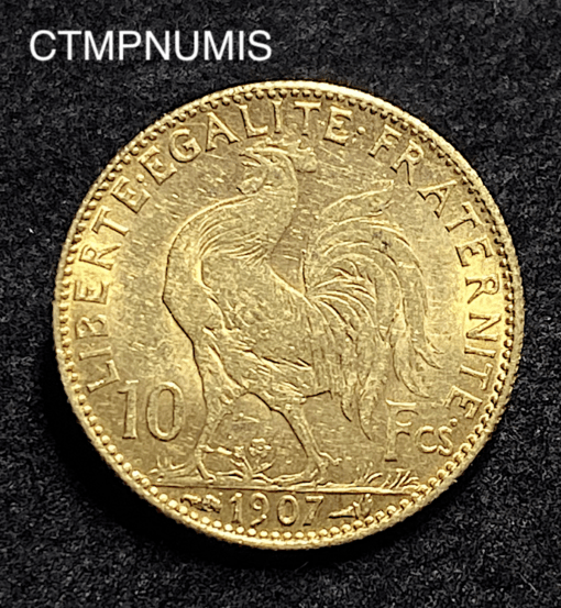 ,MONNAIE,10,FRANCS,OR,COQ,1907,