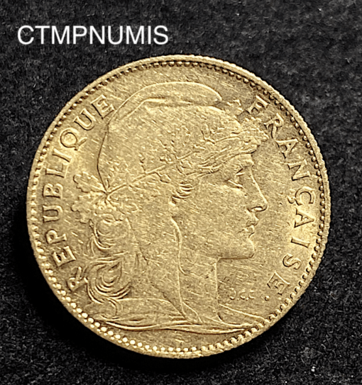 ,MONNAIE,10,FRANCS,OR,COQ,1909,