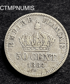 ,MONNAIE,50,CENTIMES,NAPOLEON,1864,BB,STRASBOURG,