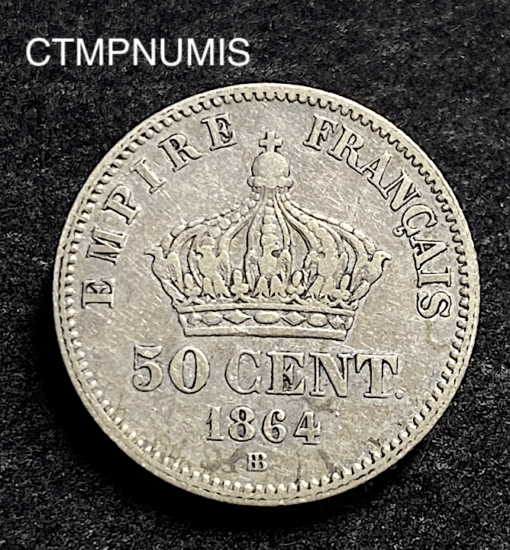 ,MONNAIE,50,CENTIMES,NAPOLEON,1864,BB,STRASBOURG,