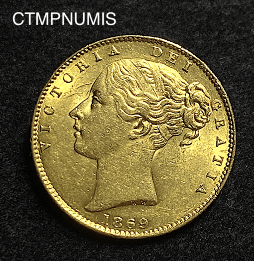 ,MONNAIE,ROYAUME,UNI,SOUVERAIN,OR,VICTORIA,BLASON,1869,