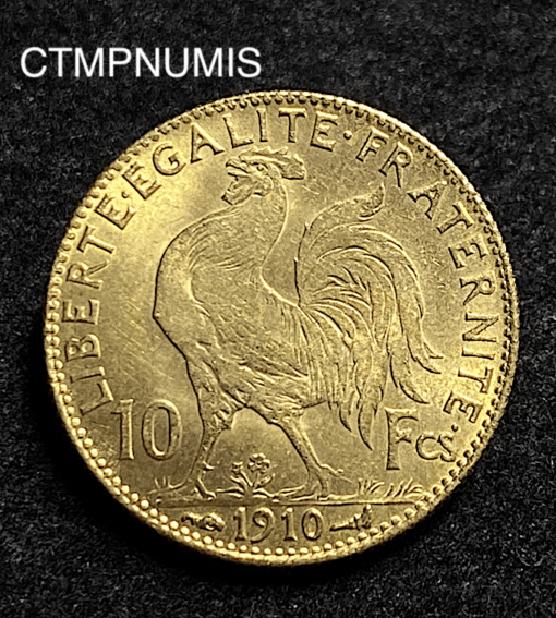 ,MONNAIE,10,FRANCS,OR,COQ,1910,