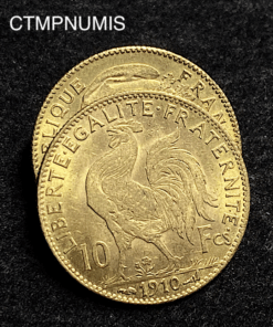 ,MONNAIE,10,FRANCS,OR,COQ,1910,