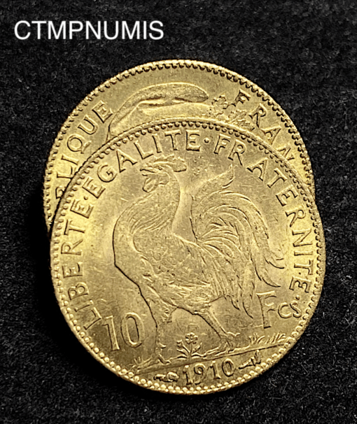 ,MONNAIE,10,FRANCS,OR,COQ,1910,