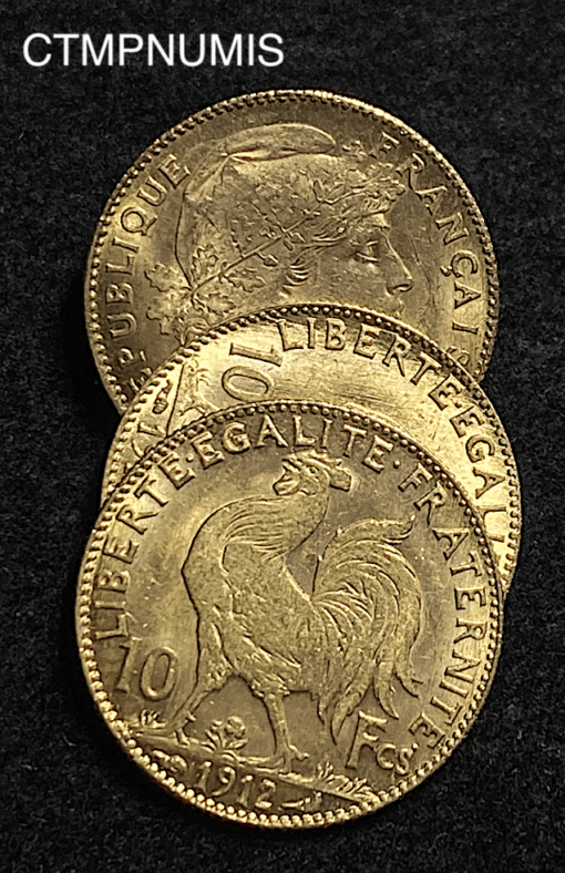 ,MONNAIE,10,FRANCS,OR,COQ,1912,
