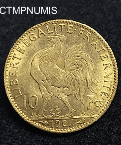 ,MONNAIE,10,FRANCS,OR,COQ,1907,