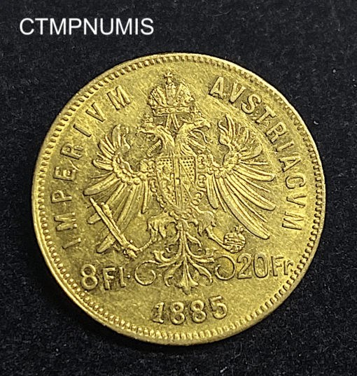 ,MONNAIE,AUTRICHE,20,FRANCS,8,FLORIN,OR,1885,