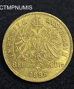 ,MONNAIE,AUTRICHE,20,FRANCS,8,FLORIN,OR,1886,
