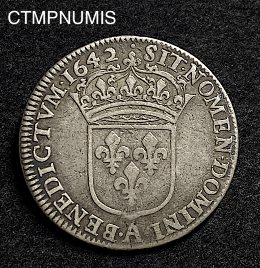 ,MONNAIE,LOUIS,XIII,1/4,ECU,1°,POINCON,WARIN,1642,