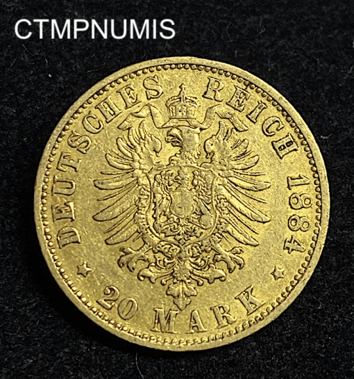 ,MONNAIE,HAMBOURG,20,MARK,OR,1884,