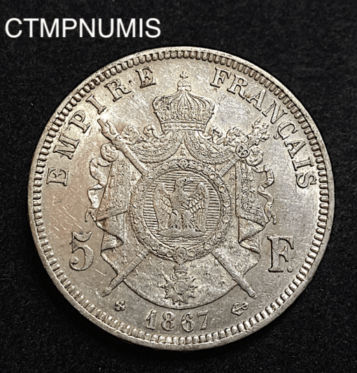 ,MONNAIE,5,FRANCS,ARGENT,NAPOLEON,1867,BB,STRASBOURG,