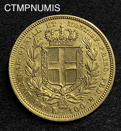 ,MONNAIE,ITALIE,100,LIRE,OR,1834,TURIN,