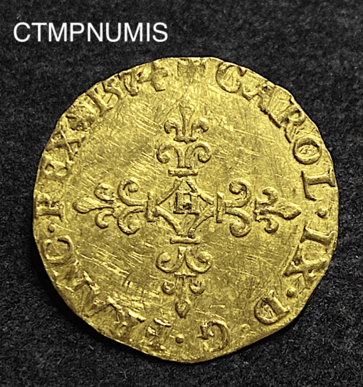 ,MONNAIE,CHARLES,IX,ECU,OR,1574,H,LA,ROCHELLE,