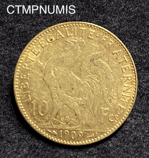 ,MONNAIE,10,FRANCS,OR,COQ,1909,