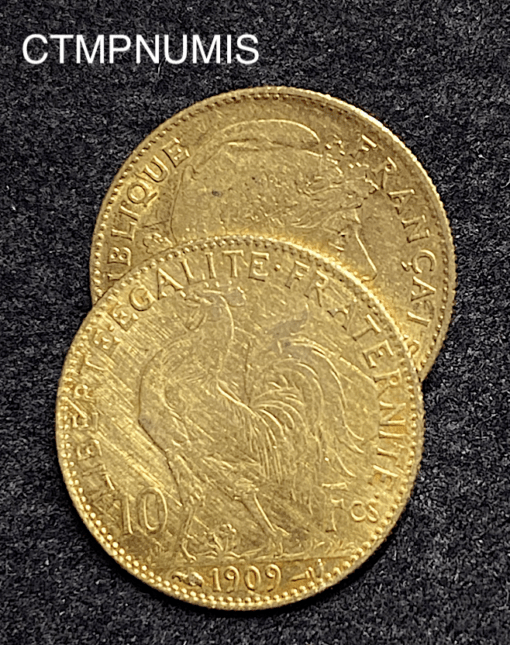 ,MONNAIE,10,FRANCS,OR,COQ,1909,