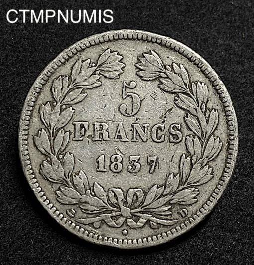 ,MONNAIE,5,FRANCS,ARGENT,LOUIS,PHILIPPE,1837,D,LYON,