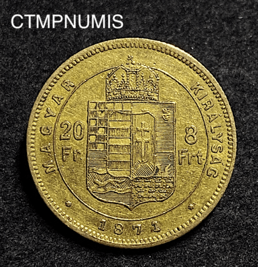 ,MONNAIE,HONGRIE,20,FRANCS,8,FORINT,OR,1871,KB,