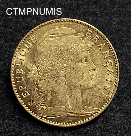 ,MONNAIE,10,FRANCS,OR,COQ,1908,