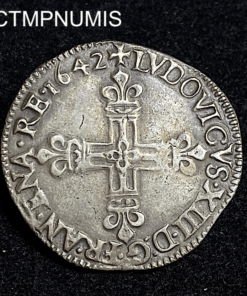 ,MONNAIE,ROYALE,1/4,ECU,ARGENT,LOUIS,XIII,1642,L,BAYONNE,