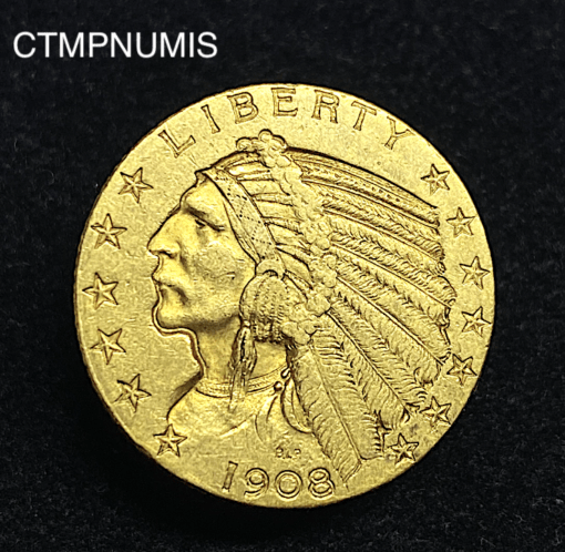 ,MONNAIE,ETATS,UNIS,5,DOLLAR,OR,INDIEN,1908,