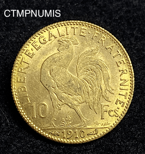 ,MONNAIE,10,FRANCS,OR,COQ,1910,