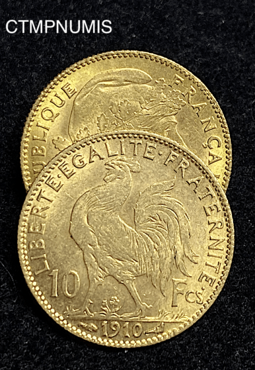 ,MONNAIE,10,FRANCS,OR,COQ,1910,