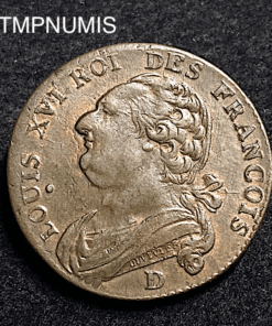 ,MONNAIE,12,DENIERS,LOUIS,XVI,CONSTITUTION,1792,LYON,