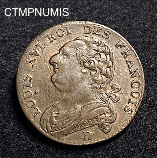 ,MONNAIE,12,DENIERS,LOUIS,XVI,CONSTITUTION,1792,LYON,