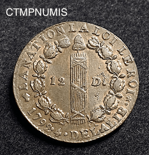 ,MONNAIE,12,DENIERS,LOUIS,XVI,CONSTITUTION,1792,LYON,
