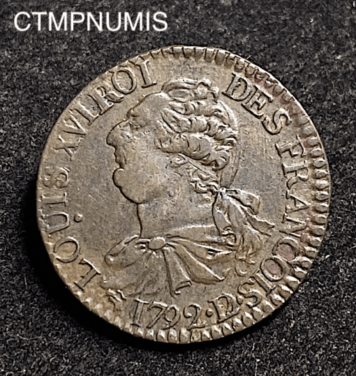 ,MONNAIE,3,DENIERS,LOUIS,XVI,CONSTITUTION,1792,D,LYON,