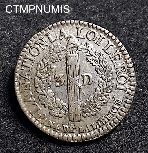 ,MONNAIE,3,DENIERS,LOUIS,XVI,CONSTITUTION,1792,D,LYON,