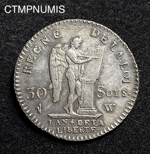 ,MONNAIE,30,SOLS,ARGENT,LOUIS,XVI,1792,W,LILLE,