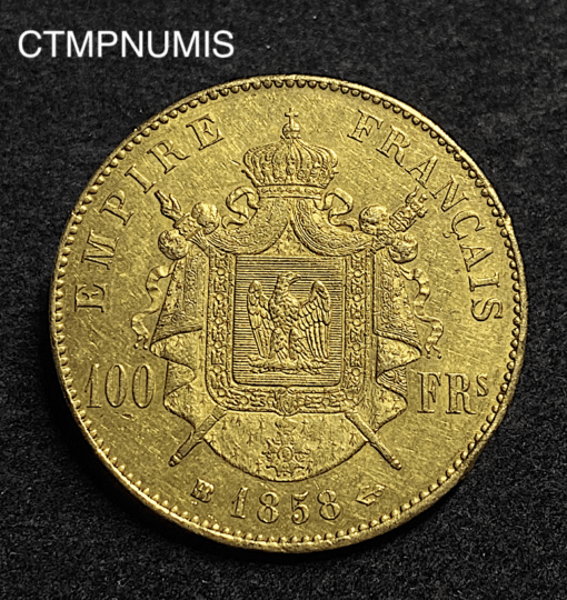 ,MONNAIE,100,FRANCS,OR,NAPOLEON,III,1858,BB,STRASBOURG,