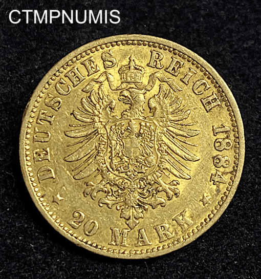 ,MONNAIE,HAMBOURG,20,MARK,OR,1884,