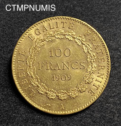 ,MONNAIE,100,FRANCS,OR,GENIE,1909,