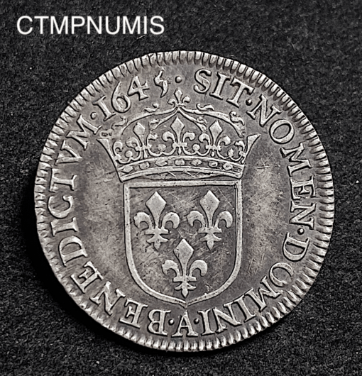 ,MONNAIE,1/4,ECU,MECHE,COURTE,LOUIS,XIV,1645,
