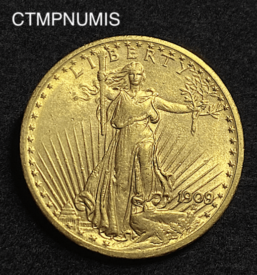 ,MONNAIE,ETATS,UNIS,20,DOLLAR,OR,1909,SUR,8,