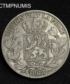,MONNAIE,BELGIQUE,5,FRANCS,1868,TRANCHE,INVERSEE,