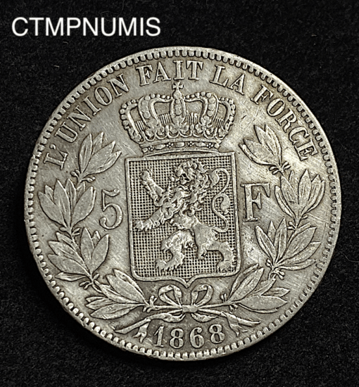 ,MONNAIE,BELGIQUE,5,FRANCS,1868,TRANCHE,INVERSEE,
