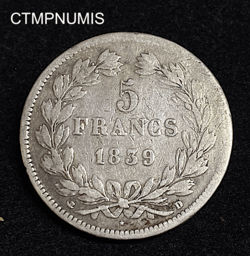 ,MONNAIE,5,FRANCS,ARGENT,LOUIS,PHILIPPE,1839,D,LYON,