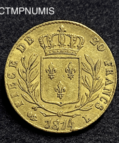 ,MONNAIE,20,FRANCS,OR,LOUIS,XVIII,1814,BAYONNE,