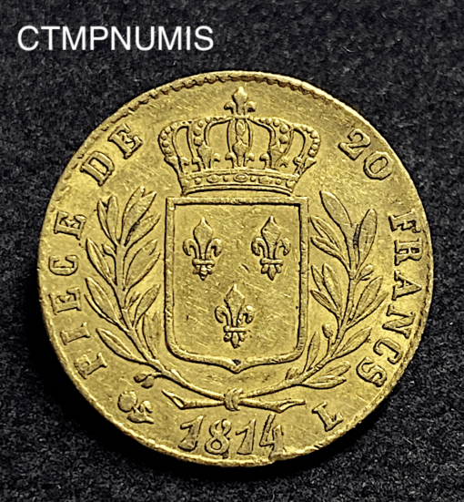 ,MONNAIE,20,FRANCS,OR,LOUIS,XVIII,1814,BAYONNE,