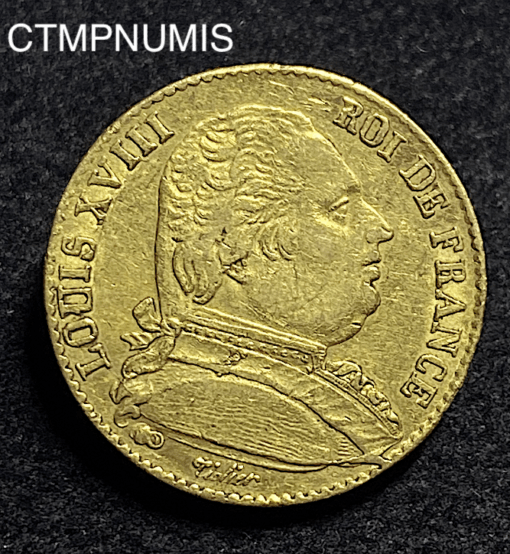 ,MONNAIE,20,FRANCS,OR,LOUIS,XVIII,1814,BAYONNE,