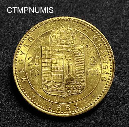 ,MONNAIE,HONGRIE,20,FRANCS,8,FORINT,1881,