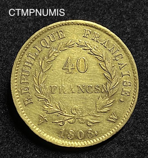 ,MONNAIE,40,FRANCS,OR,NAPOLEON,1808,W,LILLE,
