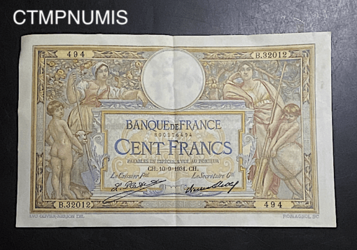 ,BILLET,FRANCAIS,100,FRANCS,L,O,MERSON,10,9,1931,SUP,
