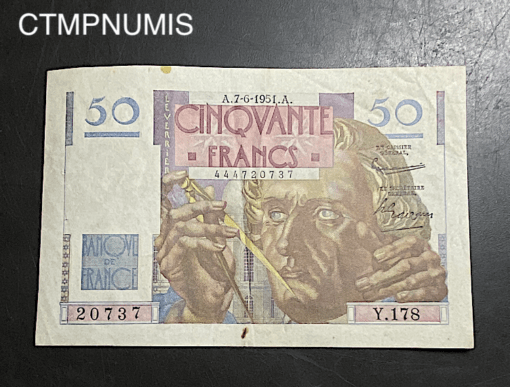 ,BILLET,50,FRANCS,LE,VERRIER,7,6,1951,