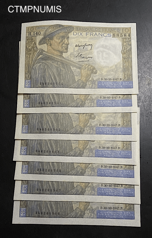 ,BILLET,10,FRANCS,MINEUR,30,10,1947,NEUF,