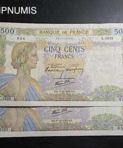 ,BILLET,500,FRANCS,LA,PAIX,17,10,1940,